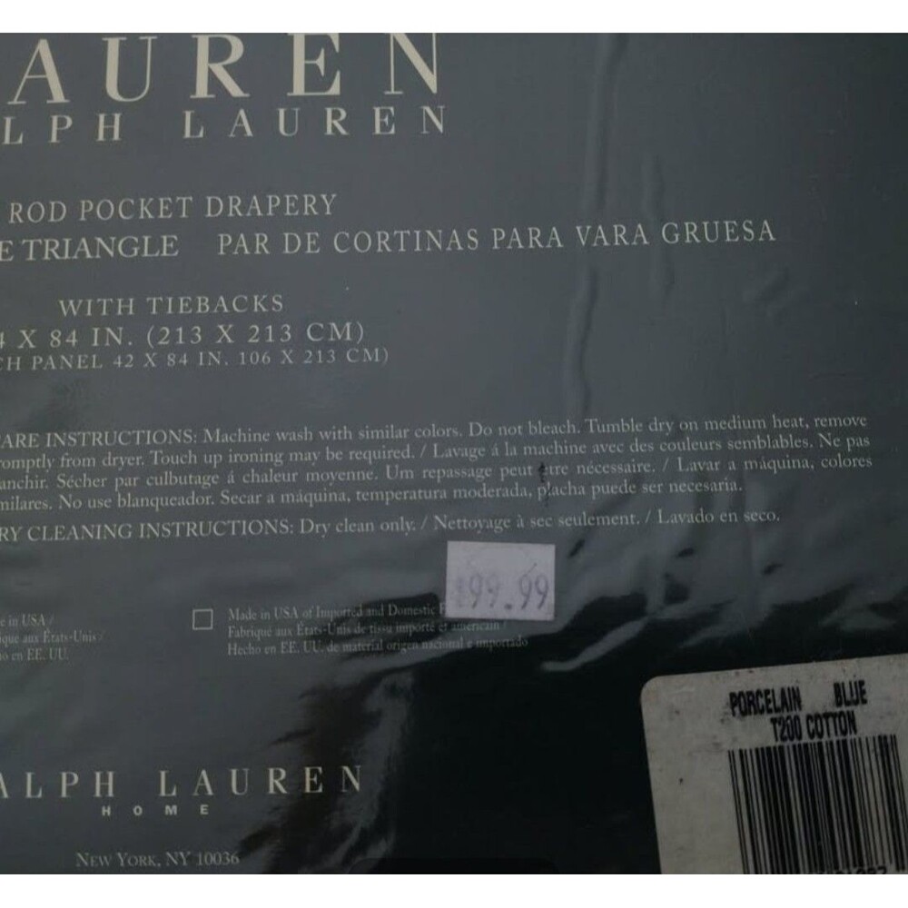 New Ralph Lauren Porcelain Blue Two Rod Pocket Drape W/ Tiebacks 84" X 42" Each - Picture 3 of 4